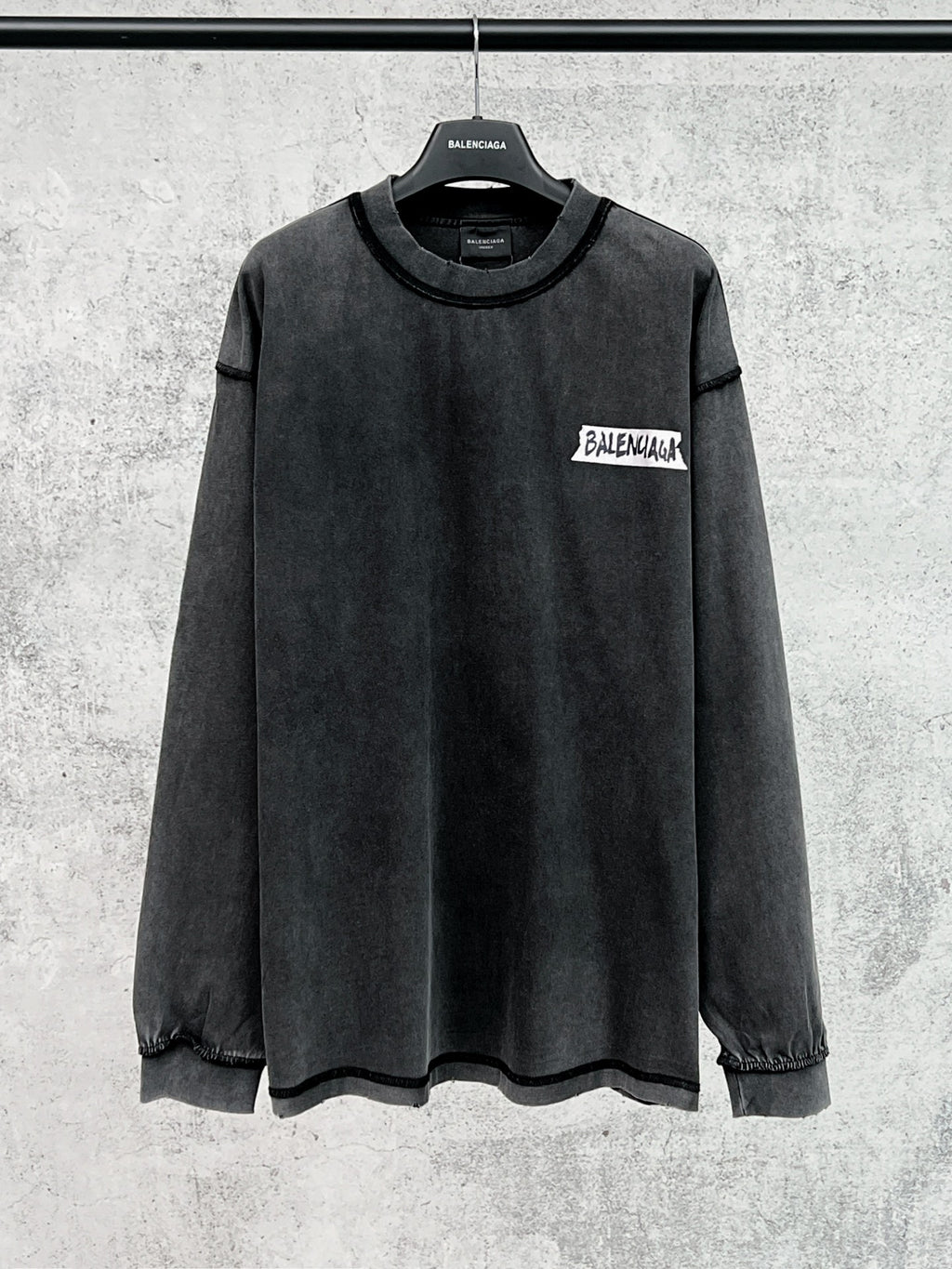 Balenciaga long-sleeve crewneck T-shirt, black, small chest logo patch