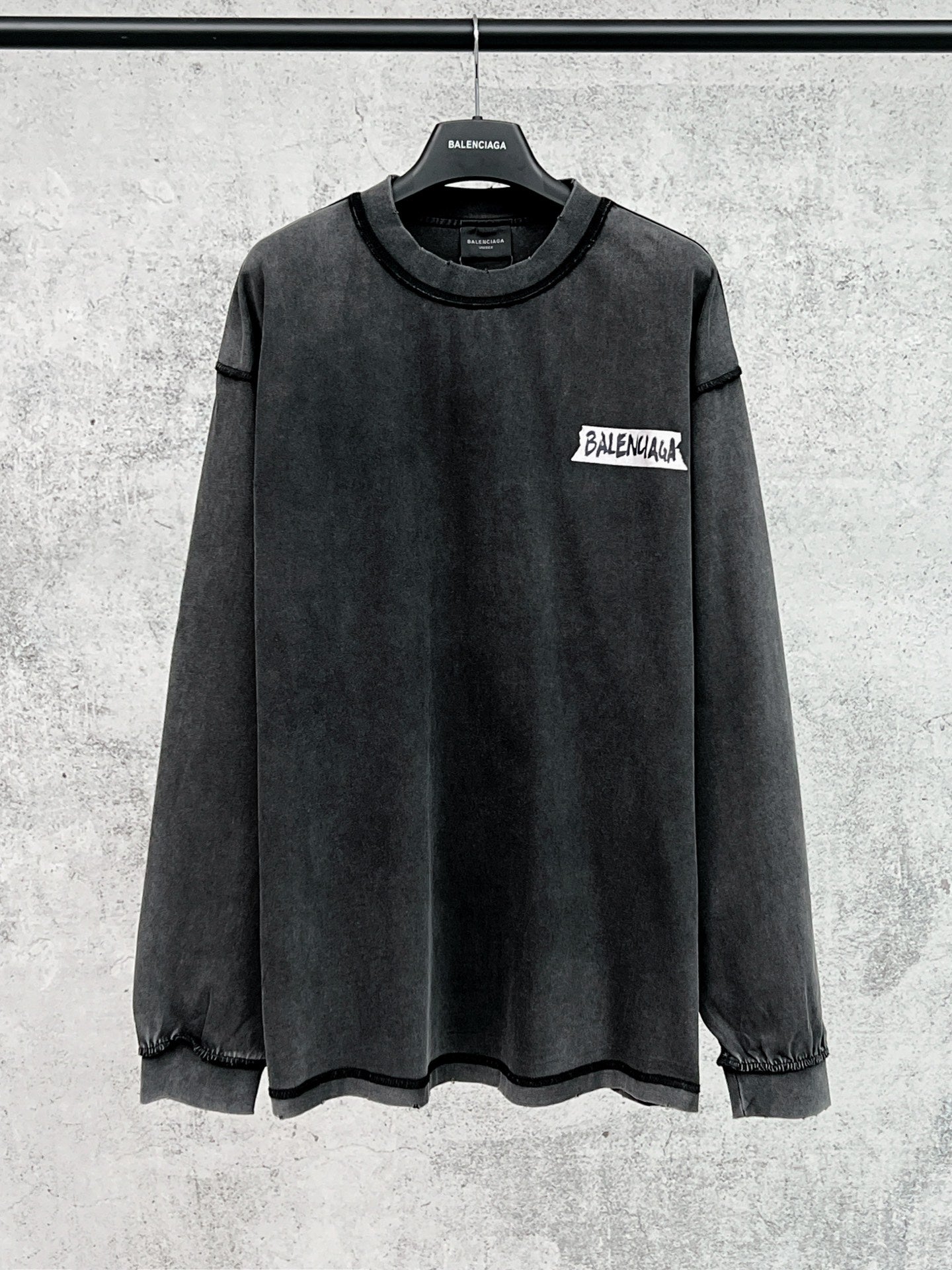 Balenciaga long-sleeve crewneck T-shirt, black, small chest logo patch