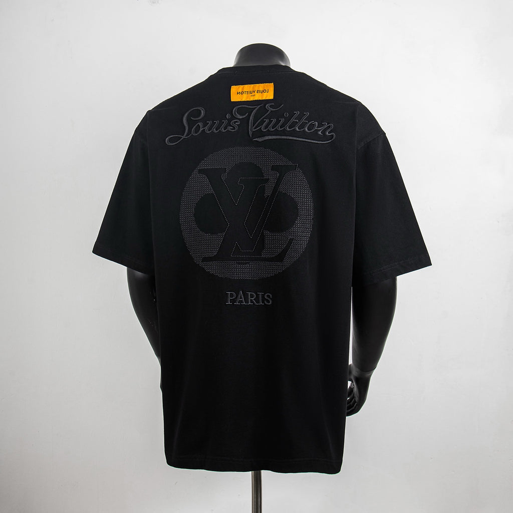 Louis Vuitton black short-sleeve T-shirt with large back LV logo and "PARIS"