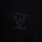 Louis Vuitton black T-shirt front chest logo with textured "LV" emblem