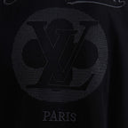 Black T-shirt back graphic with large LV emblem and PARIS text.