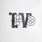 White T-shirt with black embroidered-style 'LV' logo graphic