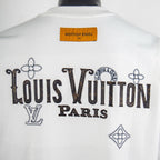 White T-shirt back with Louis Vuitton Paris print and orange neck label