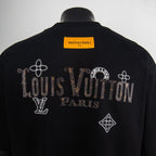 Black T-shirt back with large Louis Vuitton Paris logo and diamond emblem