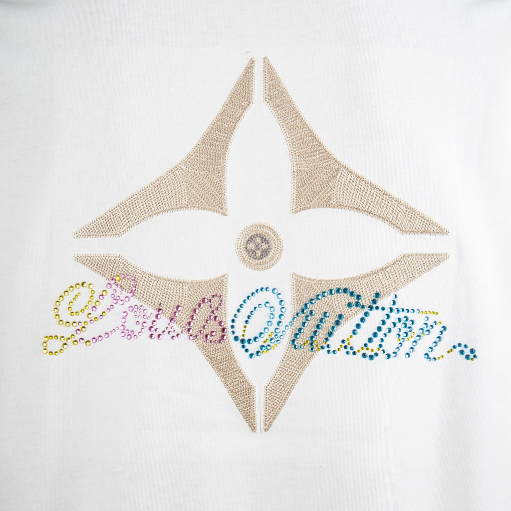 Louis Vuitton white T-shirt with gold star rhinestone applique