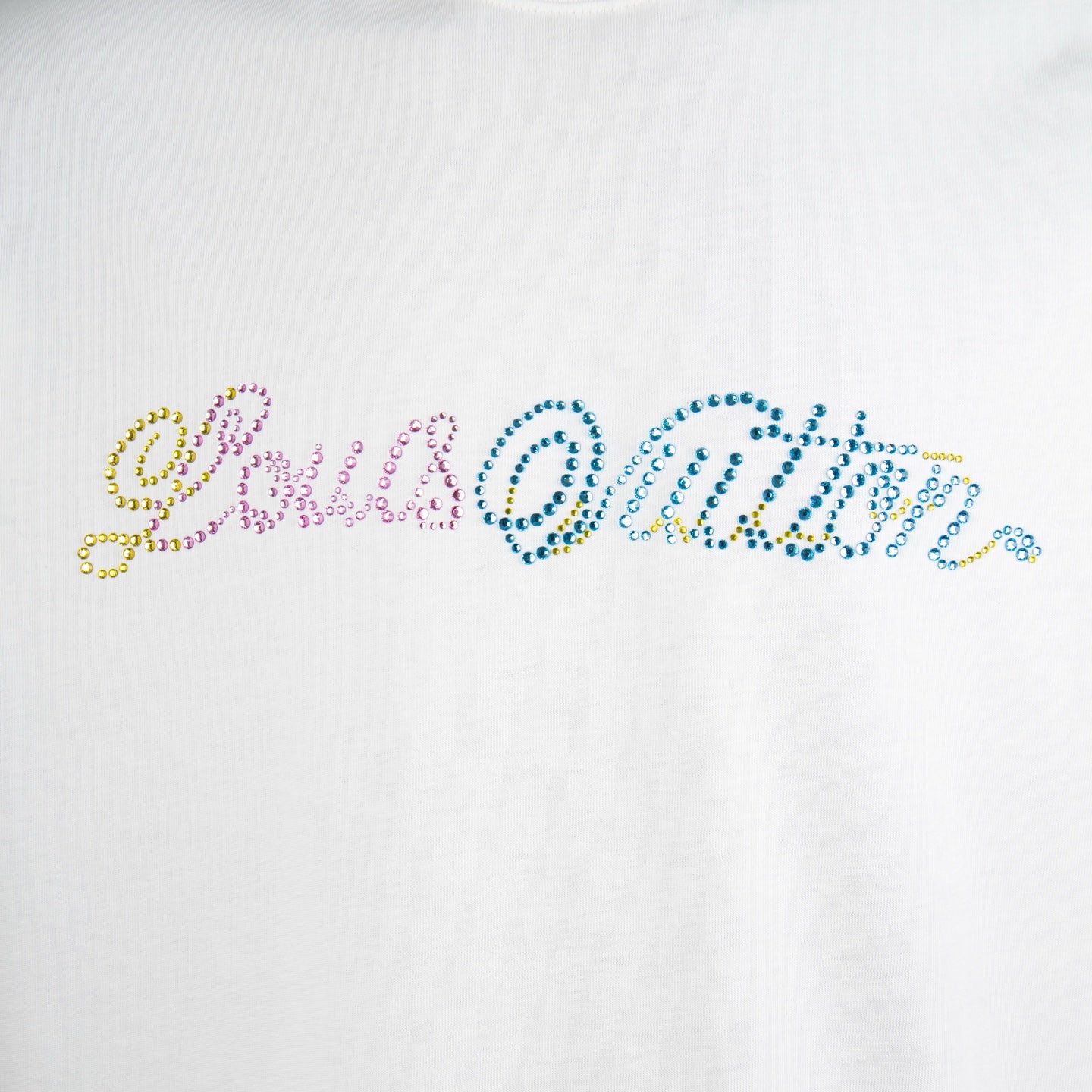 Louis Vuitton white T-shirt with multicolor rhinestone script on front