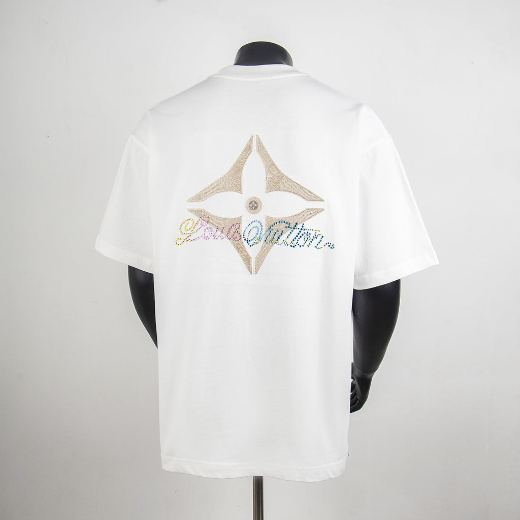 Louis Vuitton white T-shirt with rhinestone star back design