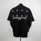 Black crew-neck T-shirt with back Louis Vuitton Prais graphic and star motifs