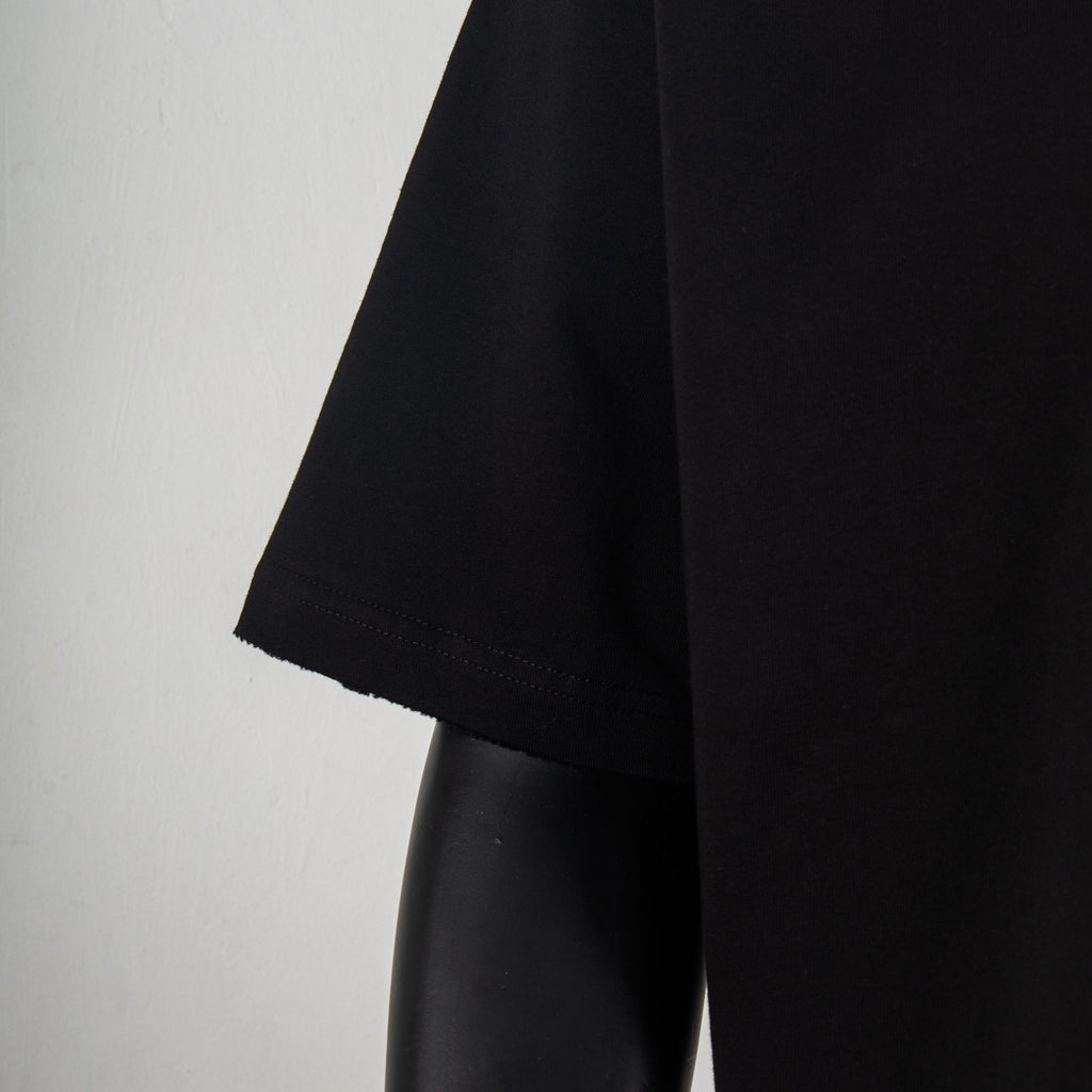 Black crew-neck short-sleeve T-shirt side view on mannequin