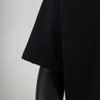 Black crew-neck short-sleeve T-shirt side view on mannequin