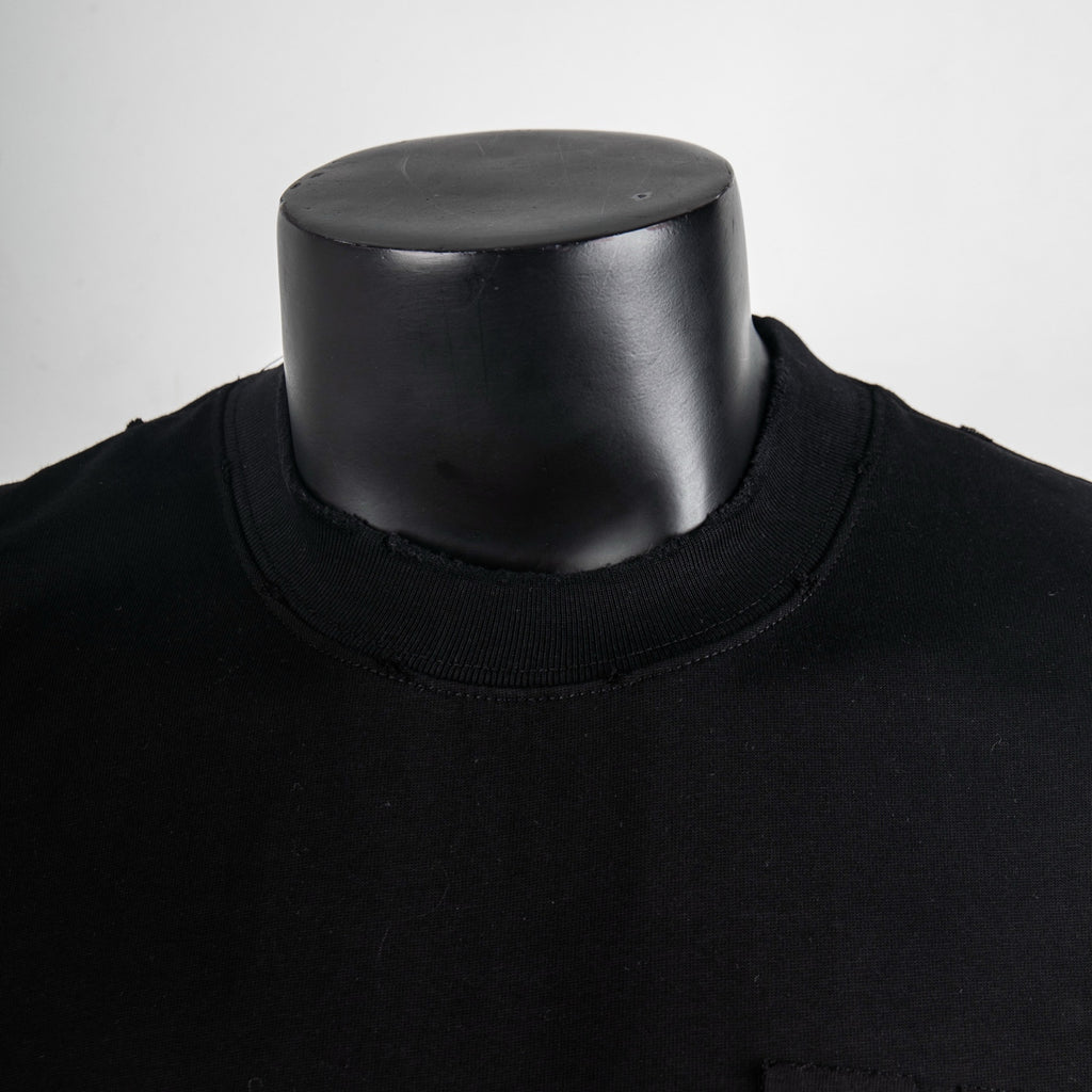 Black crew-neck T-shirt neckline with ribbed collar