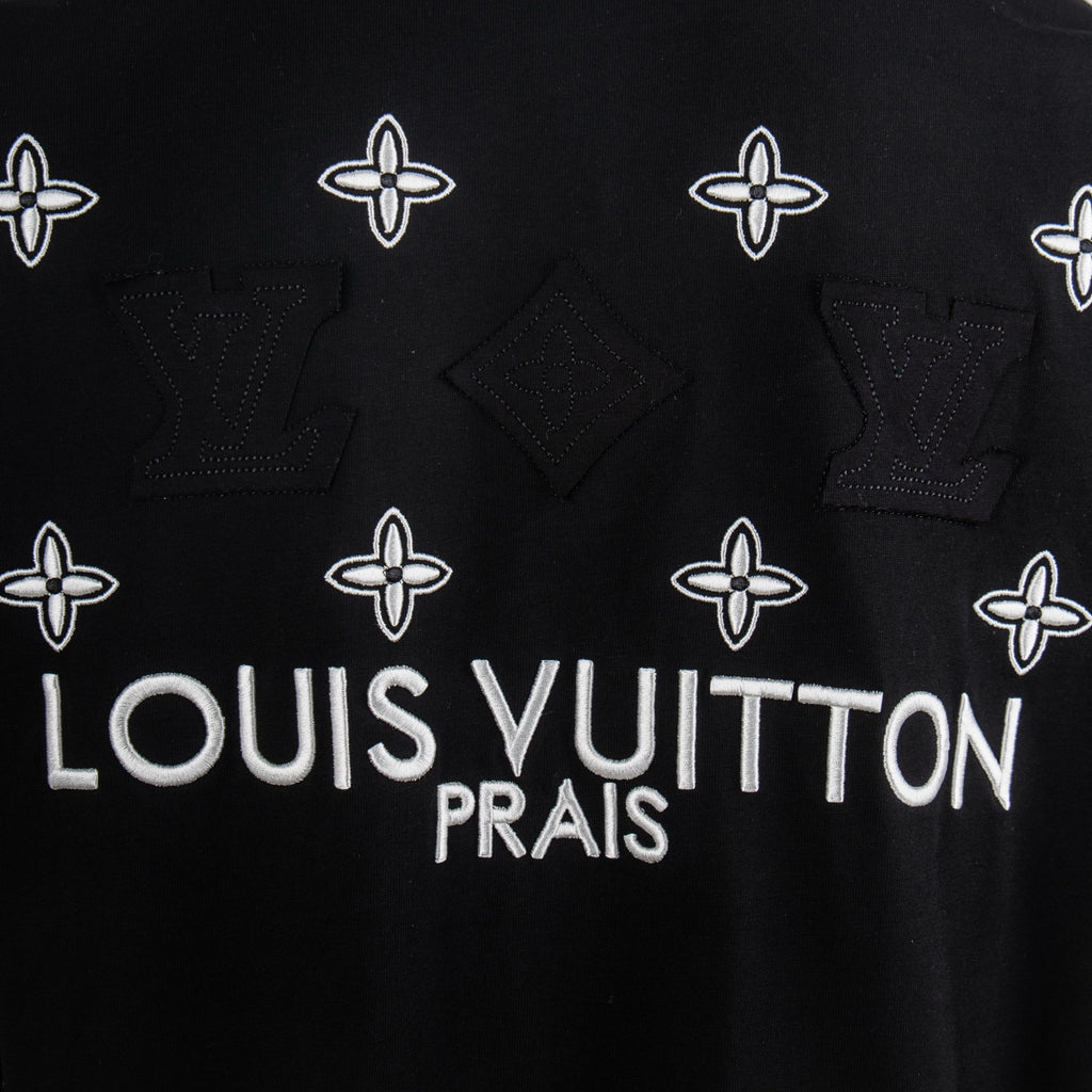 Black T-shirt with Louis Vuitton Prais logo and cross motifs