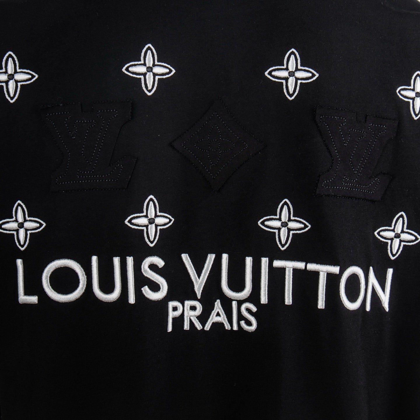 Black T-shirt with Louis Vuitton Prais logo and cross motifs