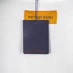 White Louis Vuitton T-shirt neck label tag hanging from collar