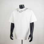 Louis Vuitton T-shirt in white with colorful logo print and crew neck.