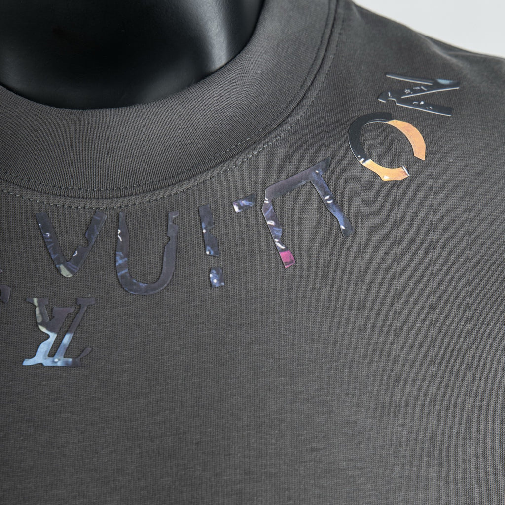 Louis Vuitton crew-neck T-shirt neckline with partial colorful logo print