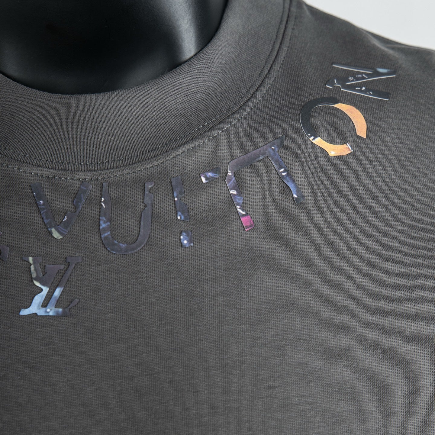 Louis Vuitton crew-neck T-shirt neckline with partial colorful logo print