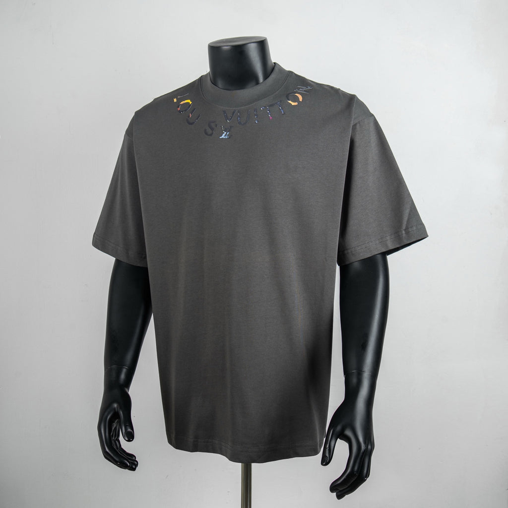 Louis Vuitton graphic crew-neck T-shirt in dark gray with colorful chest print