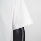 White short-sleeve T-shirt lower side view with curved hem