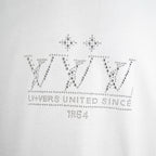 White short-sleeve T-shirt front with rhinestone 'since' style logo