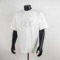 White short-sleeve T-shirt with rhinestone logo graphic at chest