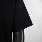 Black T-shirt sleeve and hem close-up