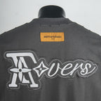 Dark gray T-shirt with back logo graphic and neck label