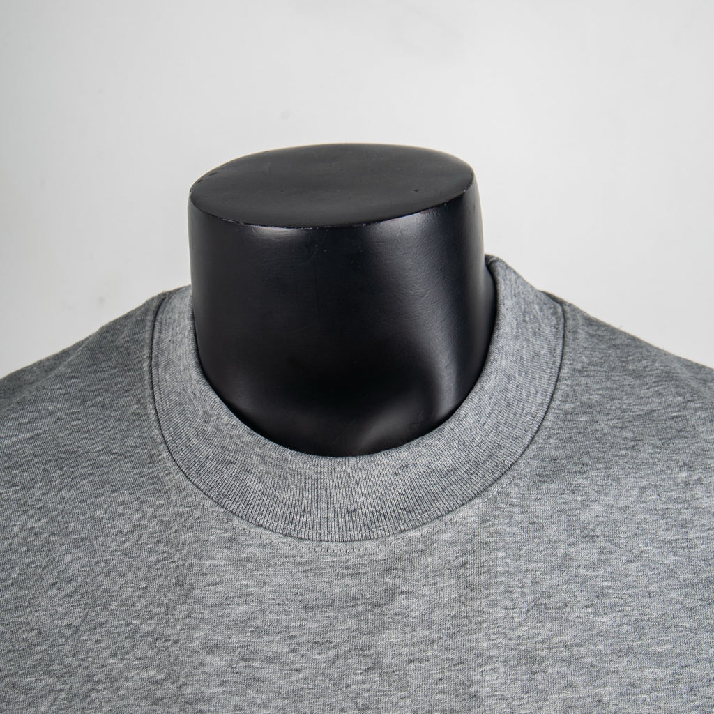 Heather gray crewneck T-shirt collar on a mannequin