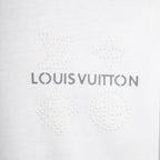 White T-shirt with raised beaded-style Louis Vuitton logo
