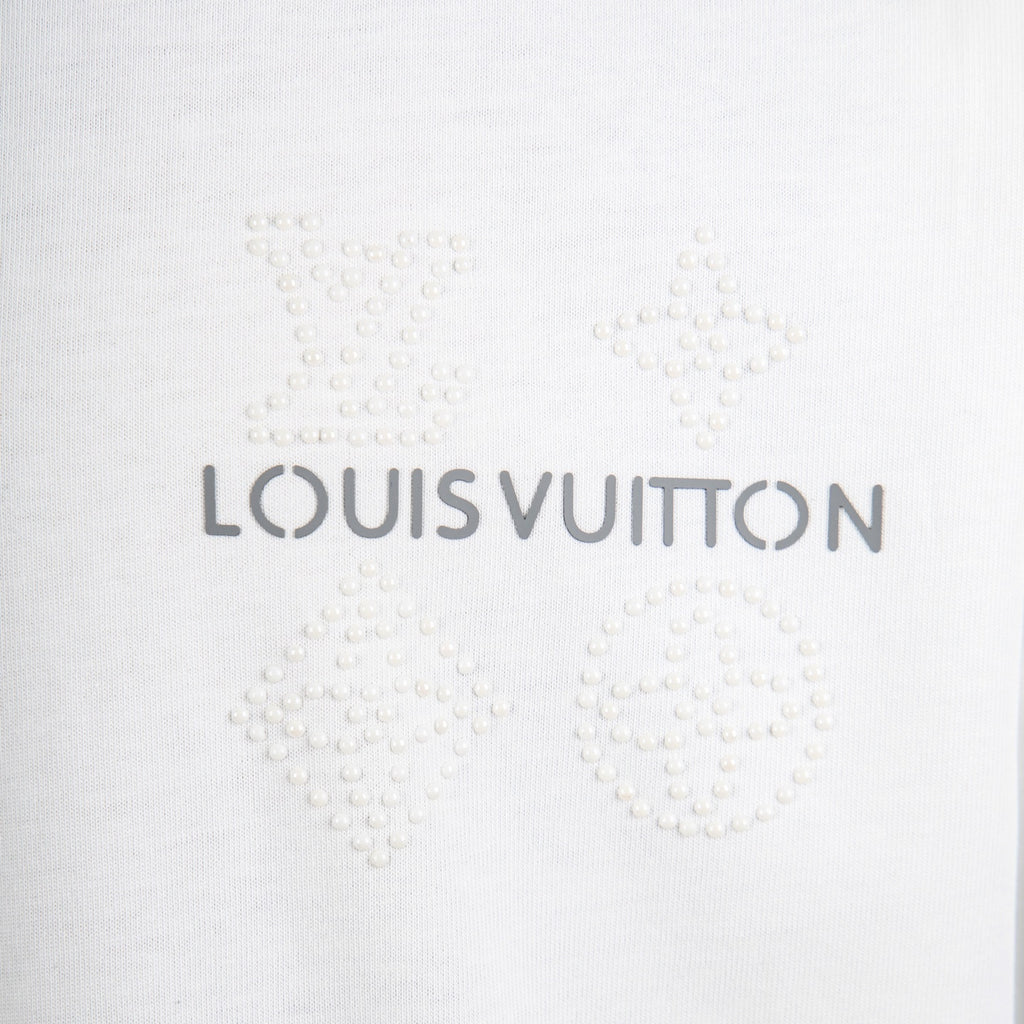 White T-shirt with Louis Vuitton logo in small bead-like details
