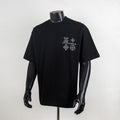 Black short-sleeve T-shirt with Louis Vuitton logo and rhinestone graphics