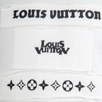 White T-shirt chest panel with Louis Vuitton logo and script lettering