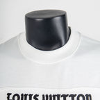White T-shirt crew neck collar close-up with ribbed neckline detail