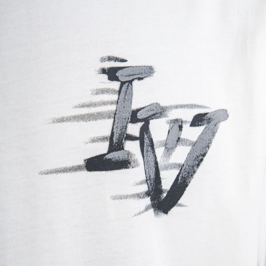 White T-shirt close-up of front graphic logo print