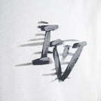 White T-shirt with stylized black and gray logo graphic
