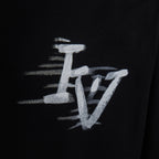 Louis Vuitton T-shirt, black with close-up of white graphic logo on front