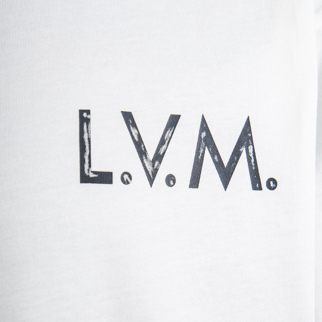 White T-shirt with large 'L.V.M.' logo print