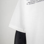 White T-shirt sleeve and hem with partial text print