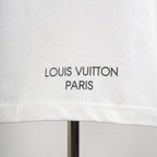 White T-shirt with 'LOUIS VUITTON PARIS' text print near hem