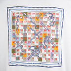 White T-shirt with large rectangular colorful back graphic patch