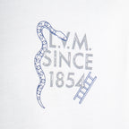 White T-shirt front close-up showing blue “LV SINCE 1854” emblem