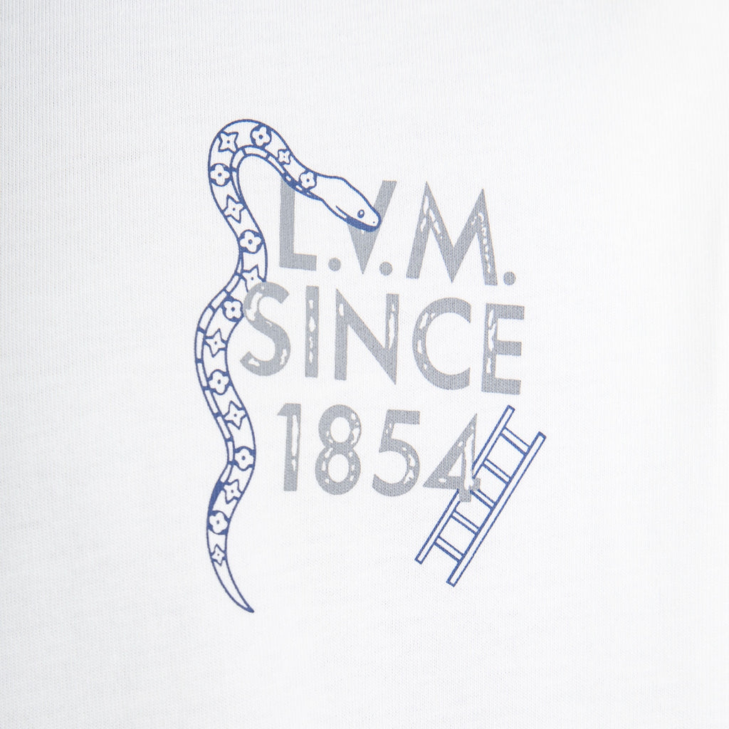 White T-shirt with blue "L.V.M. SINCE 1854" front graphic
