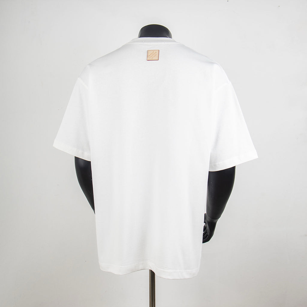 Louis Vuitton white crew-neck T-shirt, back view with small neck logo label