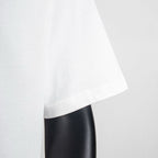 White T-shirt lower side view with curved hemline