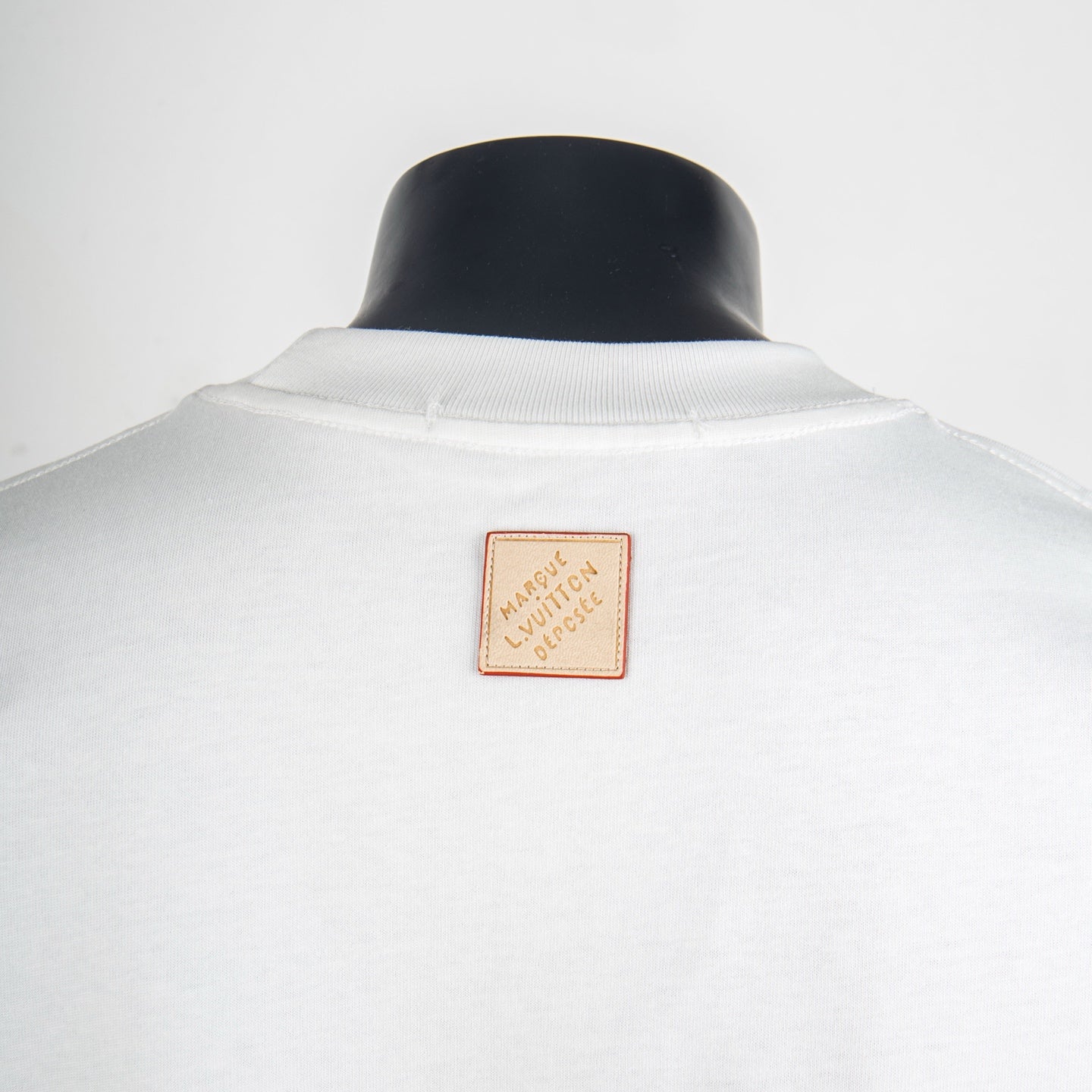 Louis Vuitton white T-shirt back neckline with rectangular branded logo patch