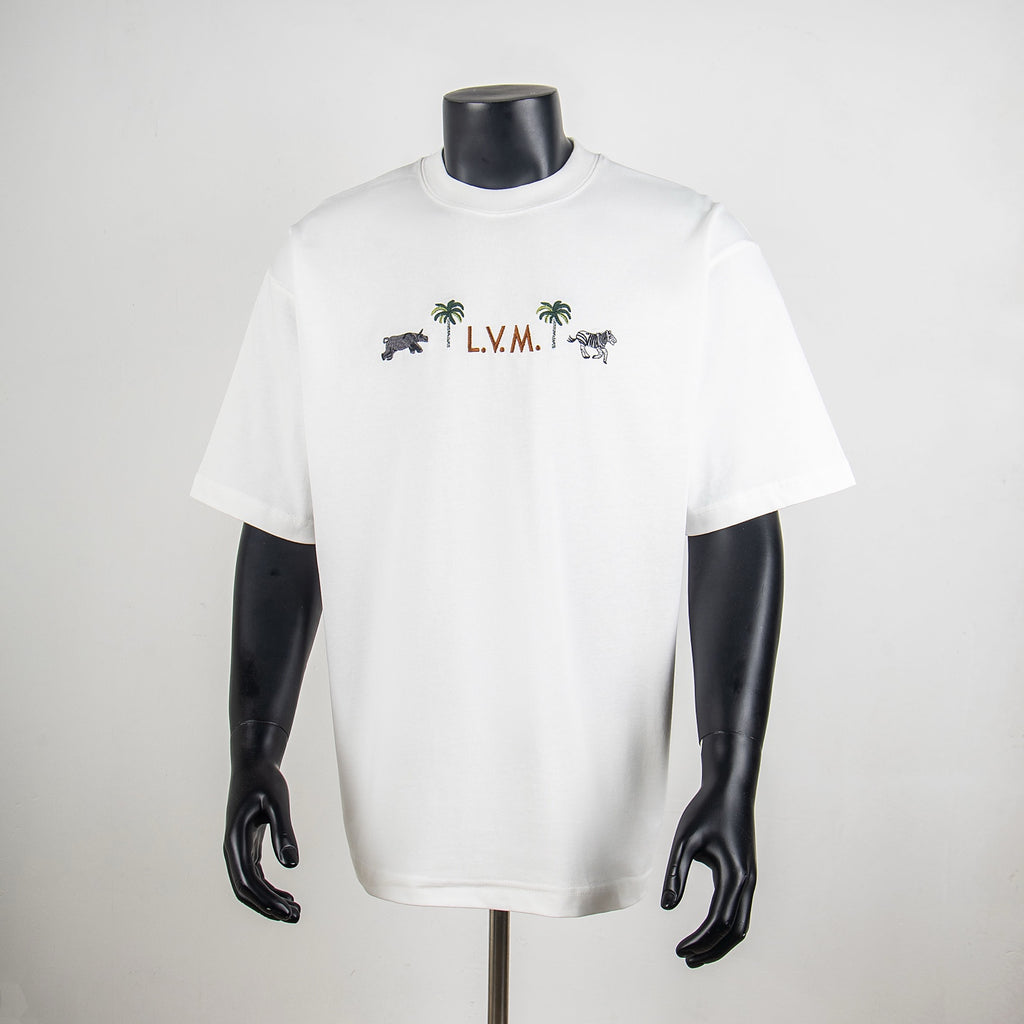 White T-shirt with chest animal graphic and L.V.M. print