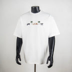Louis Vuitton white crew-neck T-shirt with “L.V.M.” chest graphic and animal illustrations
