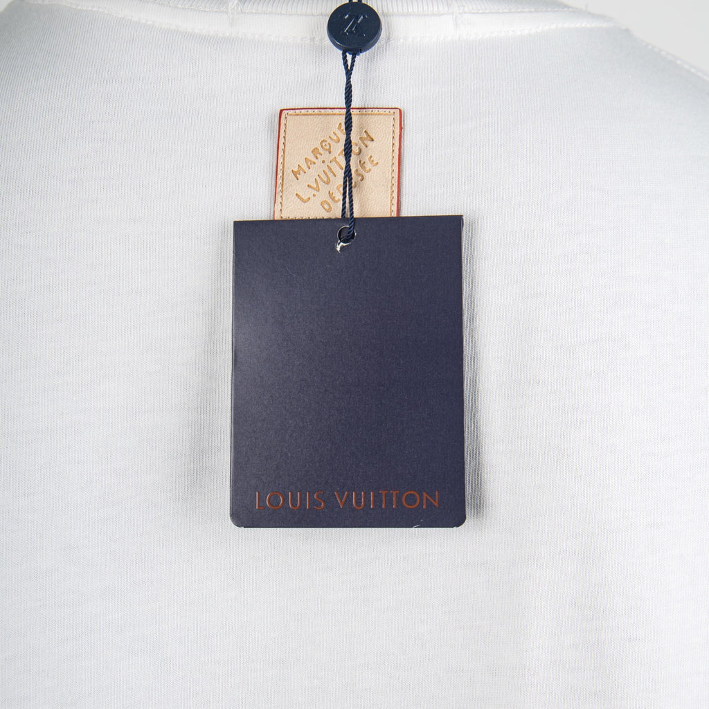 White T-shirt with Louis Vuitton neck tag and hanging brand card