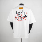 White Louis Vuitton T-shirt with back logo print in red script and symbols