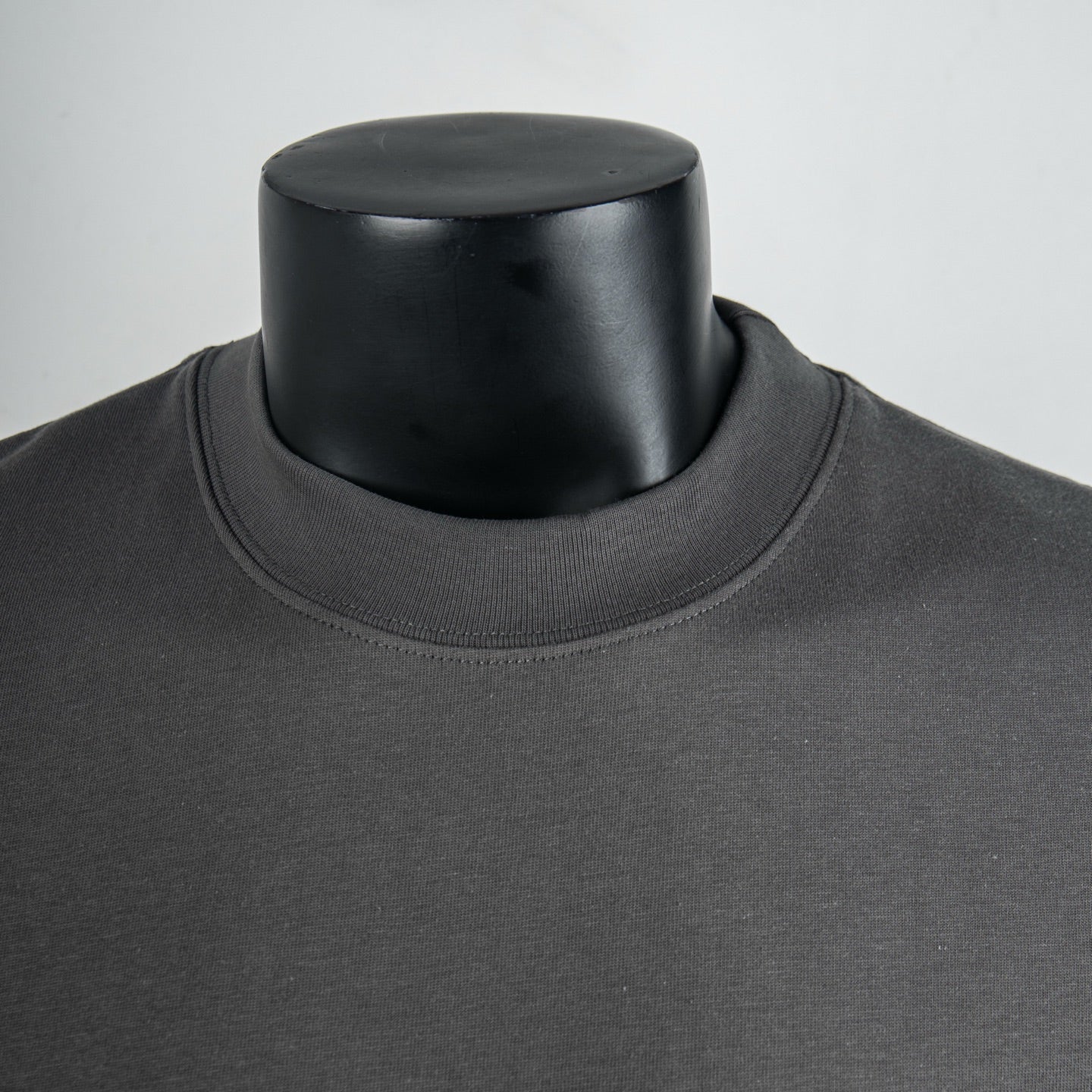 Louis Vuitton short-sleeve t-shirt neckline close-up, dark gray crew neck
